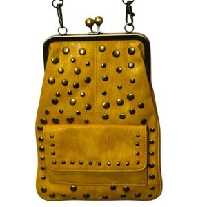 Jessica‎ Simpson Kiss Lock Studded Crossbody Bag Mustard Clutch Frame Boho Chic